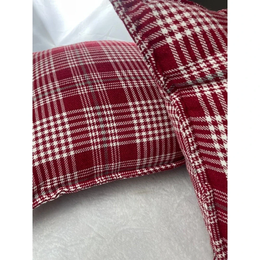Set of 2 Red White Plaid Square Throw Pillows 18x18 Farmhouse Holiday Decor